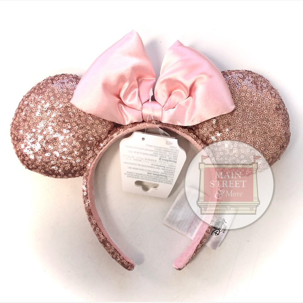 2022 Disney Parks Rose Gold Sequin Pink Bow Minnie Mouse Ears Headband - NEW